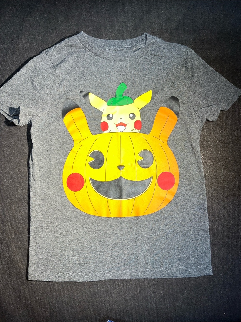 Kids Medium officially licensed Gray Pikachu Pumpkin Halloween T-Shirt